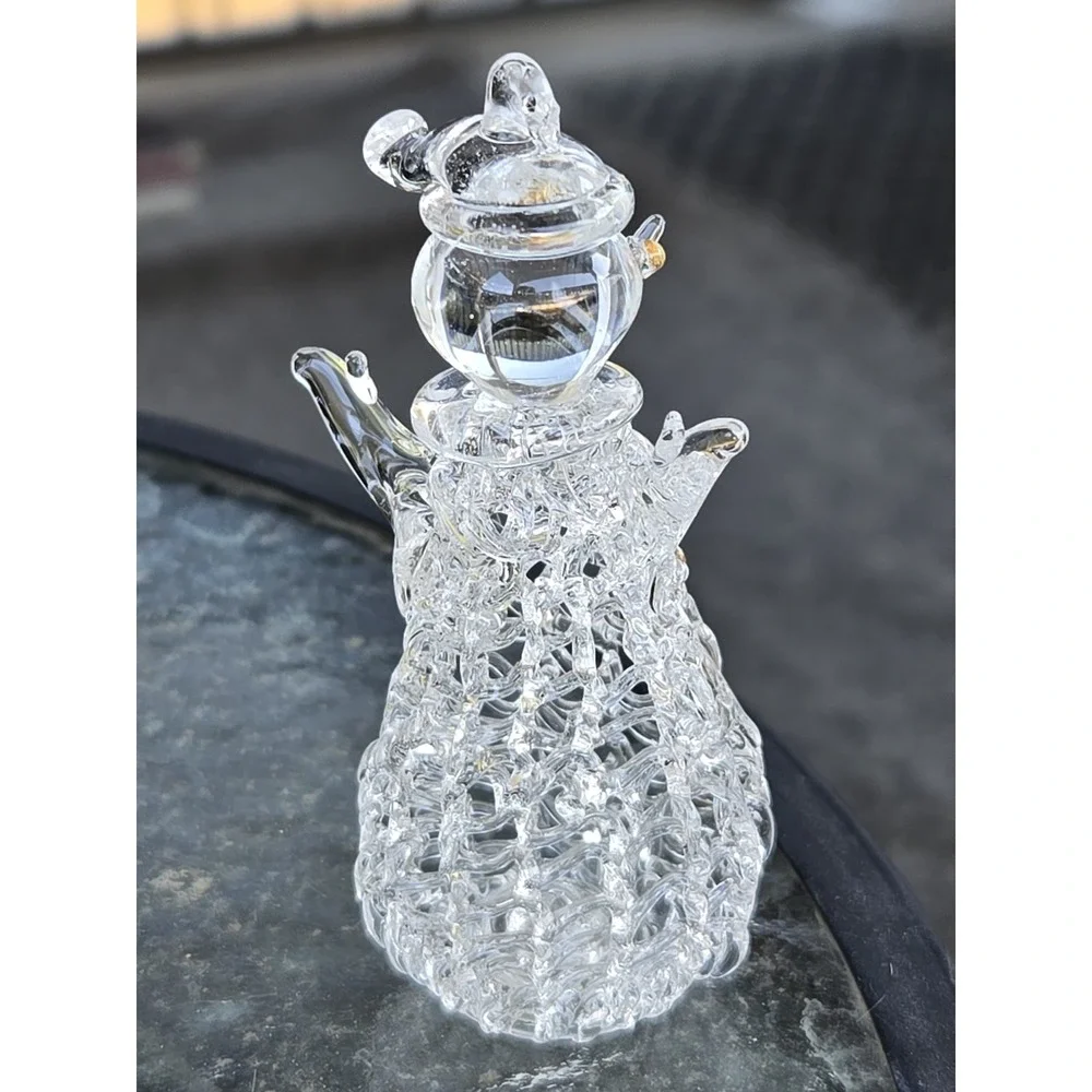 Spun Clear Glass Snowman Christmas Ornament 3.25